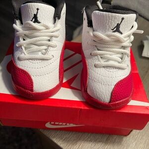 Kids Jordan White and Red Shoes